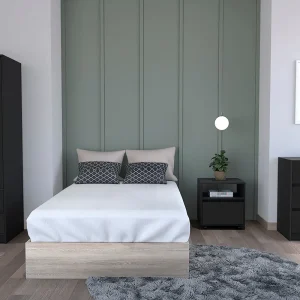 Beloit 3 Piece Bedroom Set, Nightstand + Dresser+ Armoire, Black Wengue Finish