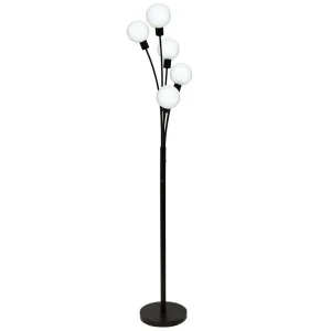 5LT Incandescent Floor Lamp, Black,Smoked Glass
