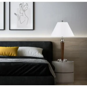 60W X 2 Metal Night Stand Lamp W/ 2 USB & Power Outlets, On/Off Base Switch